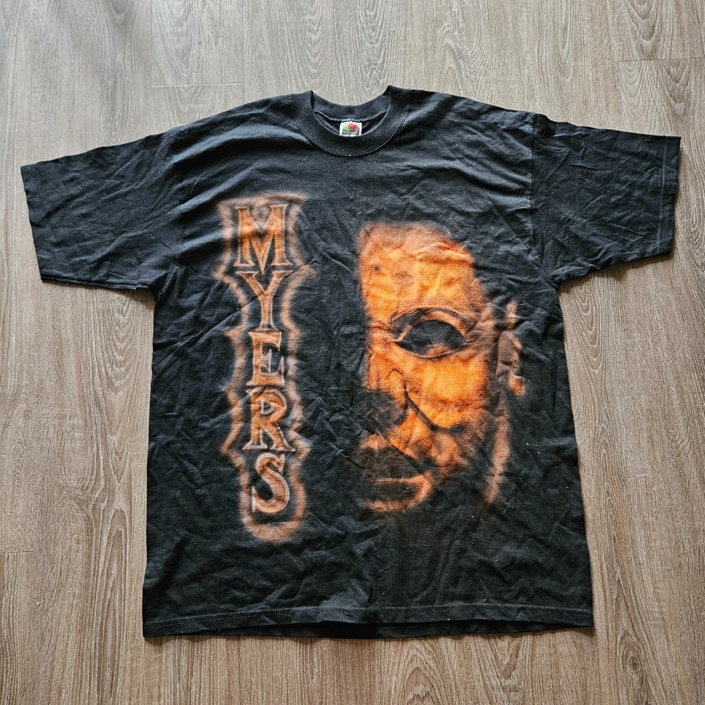 Vintage 90s‎ Michael Myers Airbrush T Shirt Halloween Horror Movie XL Black